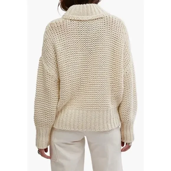 Free People Chunky Knit Cream My Only Sunshine Pullover Mockneck Sweater Preppy - Picture 4 of 16